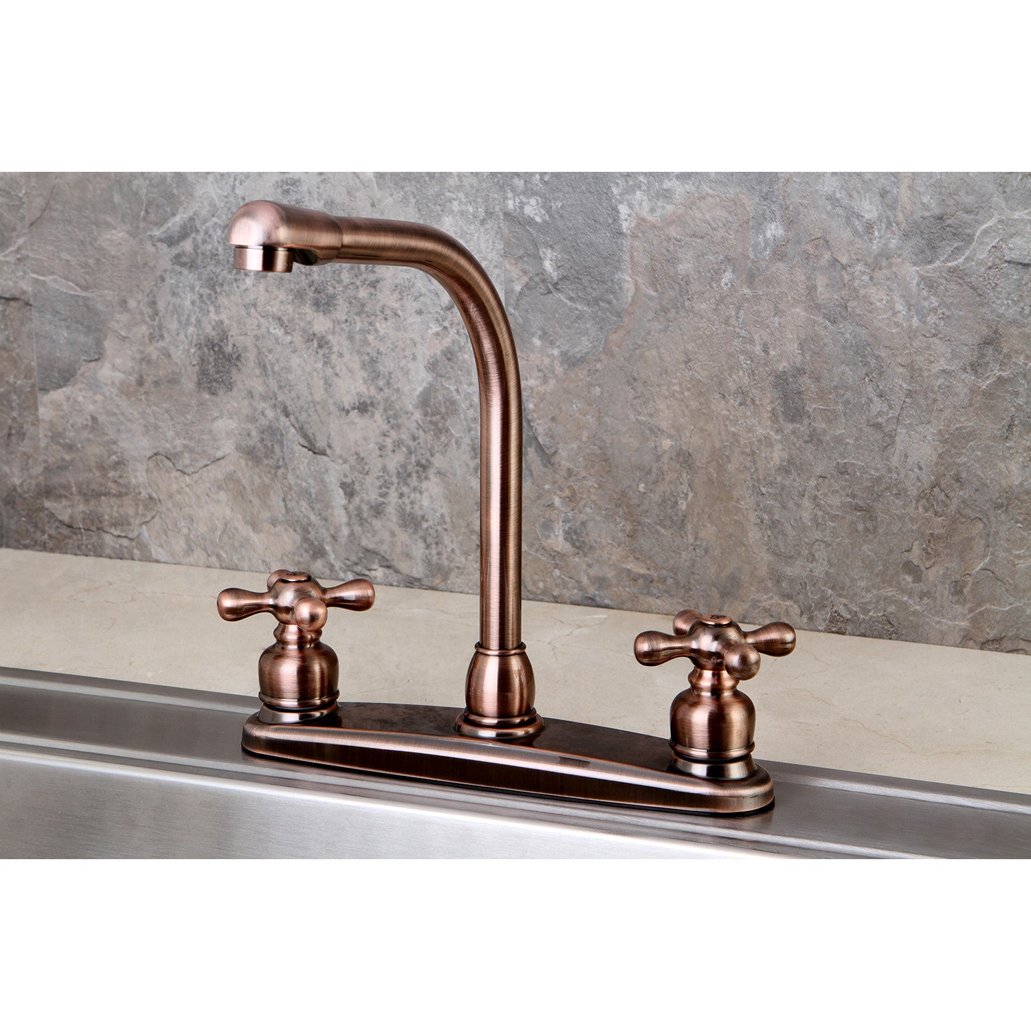 Kingston Victorian KB716AXLS Two-Handle 2-Hole 8" Centerset Kitchen Faucet, Antique Copper — thumbnail 2